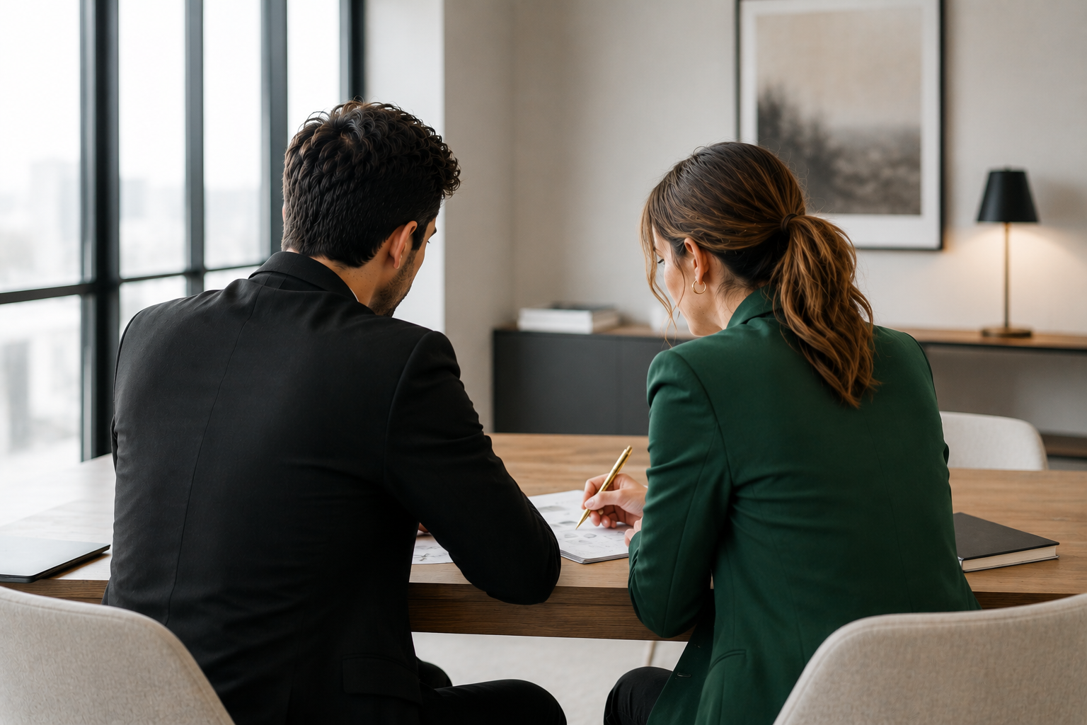 Two HomeLife professionals working together at a table